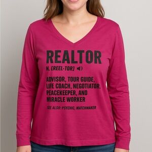 Realtor Funny Definition V-neck Pink long sleeve shirt size 14 w